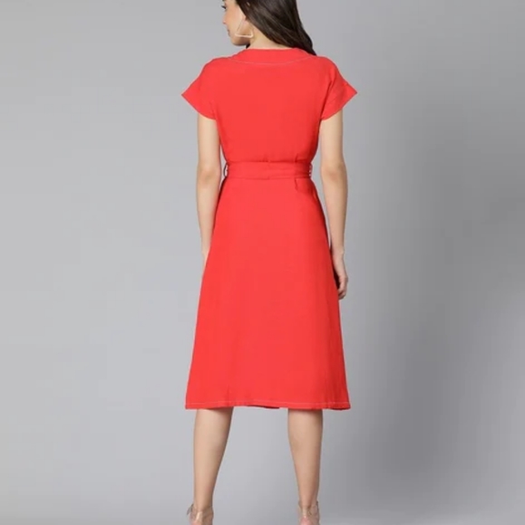 Red linen summer dress - Picture 2 of 5